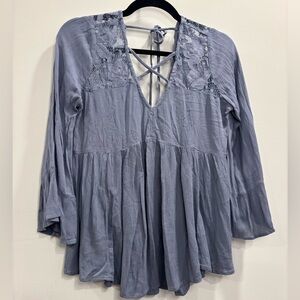 American Eagle Lace Long Sleeve Viscose Cotton Top